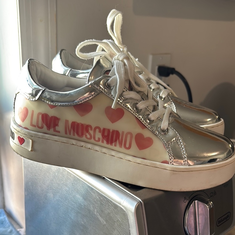 Love Moschino Kids Silver and White Sneakers